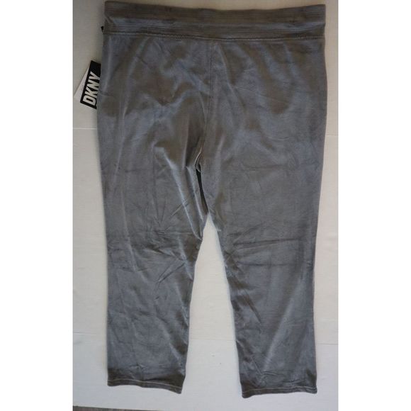 DKNY Sport DP2P3138 Women's Sz L Steel Gray Rhinestone Logo Velour Track Pants - Picture 2 of 10